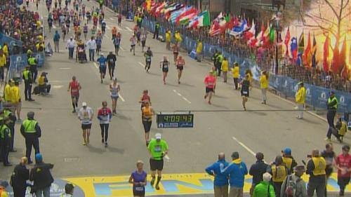 Boston Marathon at the time of the initial explosion